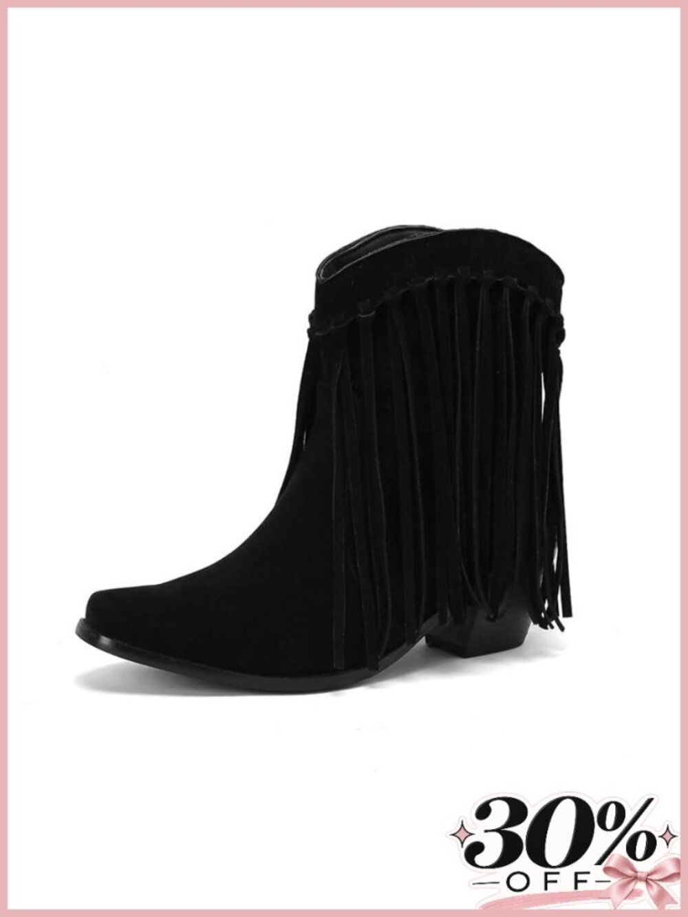Fringe Ankle Cowboy Boots Pull On Short Western Booties